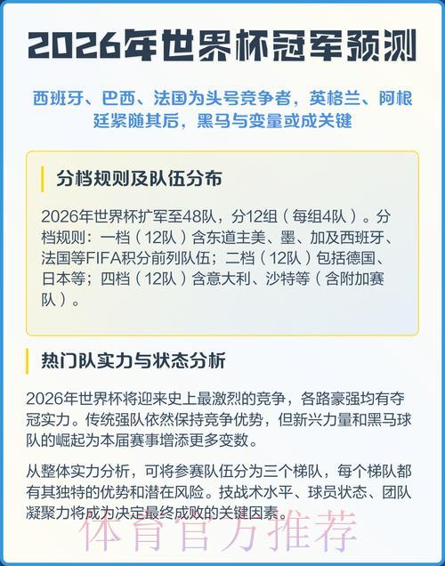 2026年世界杯夺冠热门球队大预测